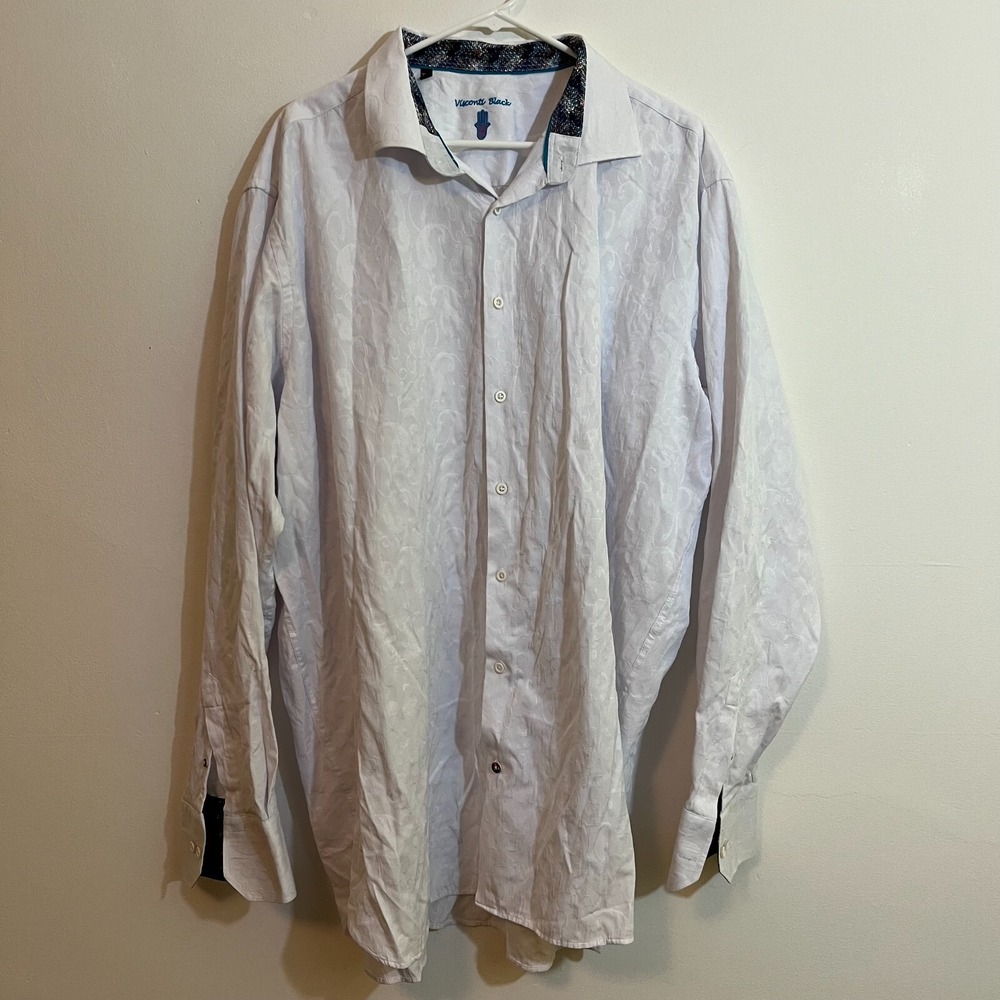 Visconti Black 3XLT Button Down Shirt Mens White Textured Flip‎ Cuff Blue